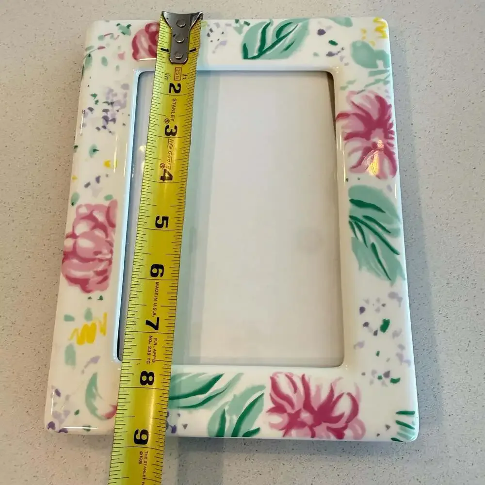 Vintage Cottagecore White Porcelain Frame with Hand Painted  Flowers - 5x7